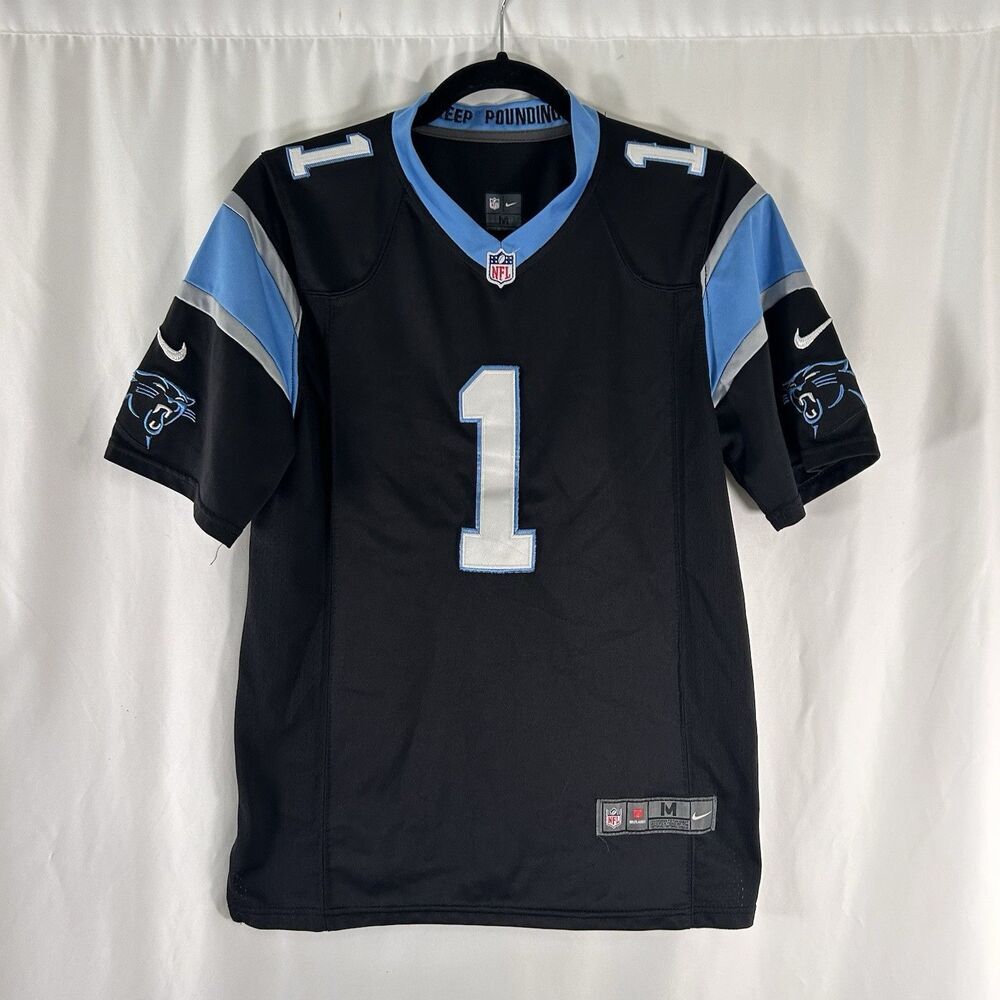 Cam Newton Nike Panthers Jersey Boys Medium Black Short Sleeve Vneck